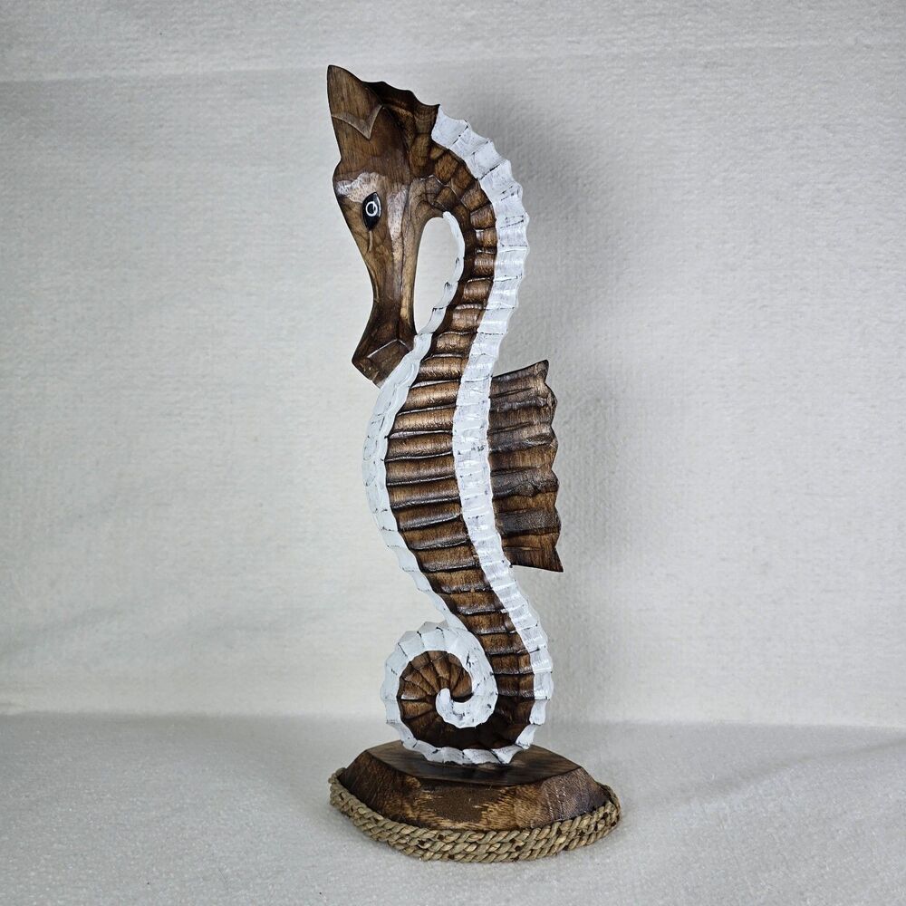 Handmade Wooden Shabby Chic Seahorse Ornament Painted Home Decor Beach Sculpture - Picture 3 of 5